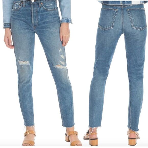 Re/Done Originals size 24 Square Destroyed High Waist Raw Hem Ankle Jeans - Picture 1 of 13